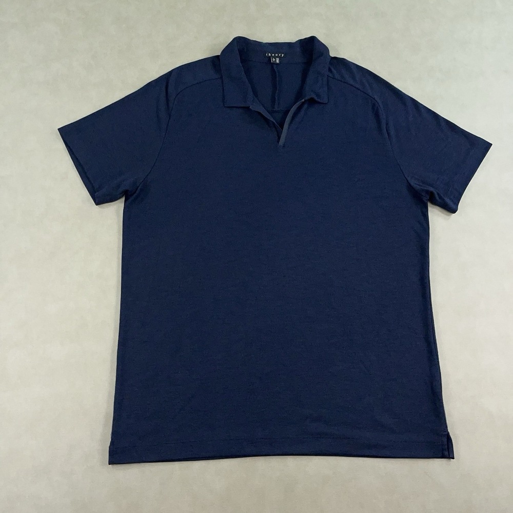 Theory Polo Shirt Mens Large Navy Blue Spread Collar Short Sleeve Performance